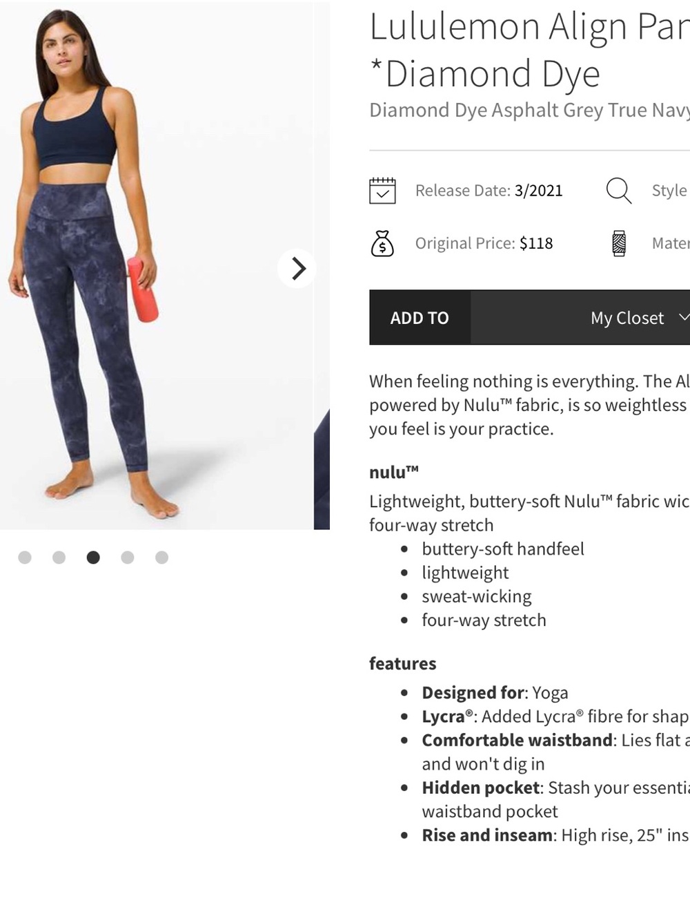 Lululemon Diamond Dye Align Pant 25" Sz 8 - Picture 4 of 9